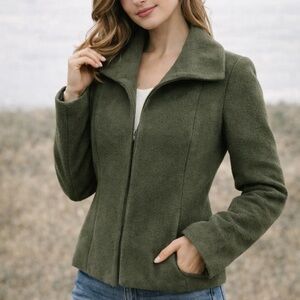 Tumi Wool Alpaca Blend Jacket Olive Green Zip Coat Size M